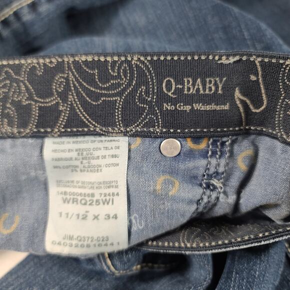 Q  Baby Wrangler Riding Western Bootcut Jeans Bling Pockets Raw Hem 11 / 12 x 32 - Picture 3 of 3